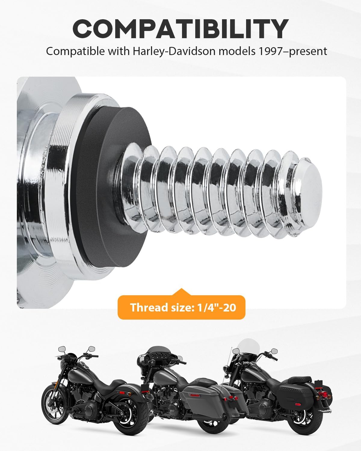 PBYMT Seat Bolt Tab Aluminium Screw Mount Knob Cover Compatible with Harley Davidson 1996-2026 Chrome