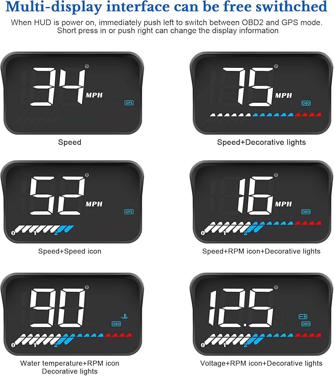 Heads up Display for Cars Car HUD M7, Digital Speedometer for Car OBD/GPS Smart - Image 4