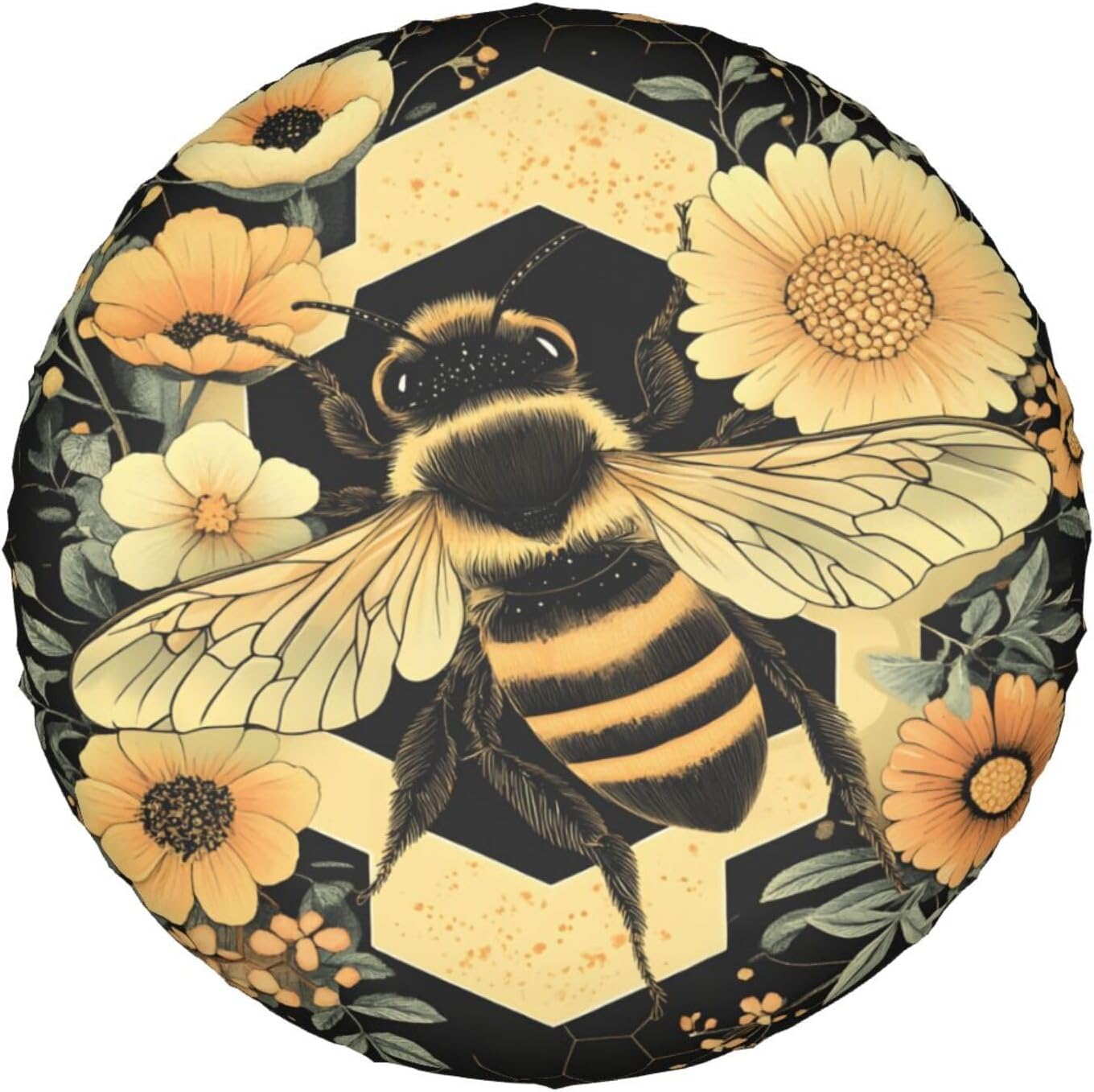 Tire Cover Waterproof for Jeep Trailer SUV Truck Rv – Honey Bee Flowers Hexagons 15 Inch Universal Spare Wheel Covers for Sun Rain Snow Uv Protection, Dust-Proof Tire Protectors