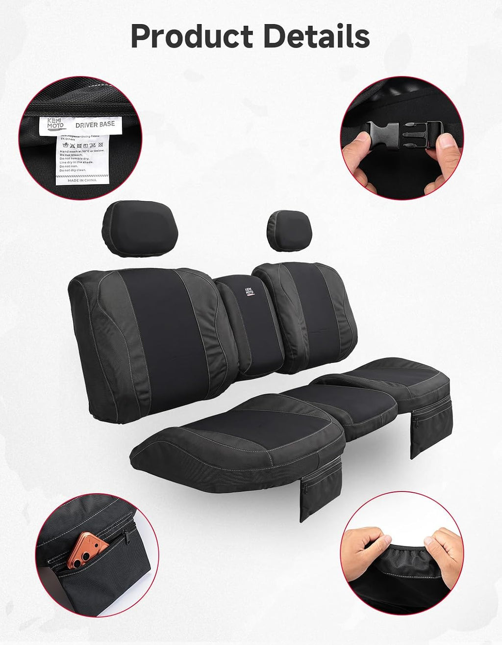 KEMIMOTO Seat Covers Black Compatible with Can Am Defender X MR/XT/Limited- Water-Resistant, 1680D Oxford Fabric, Zipper Pocket, Bolstered Seats Split Bench Only
