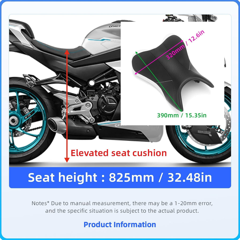 Upgraded Motorcycle Driver Tall Seat Pad for CFMOTO, Soft Leather, Black | Comfort Tall Seat 825mm Hightened Seat Cushion Replacement for CF MOTO 450SS 450SR 45NK 2022-2025
