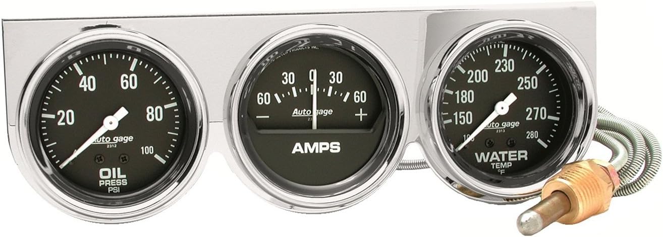 AUTO METER 2395 Autogage Black Oil/Amp/Water Gauge Chrome Console - 2 5/8 - full sweep/mechanical