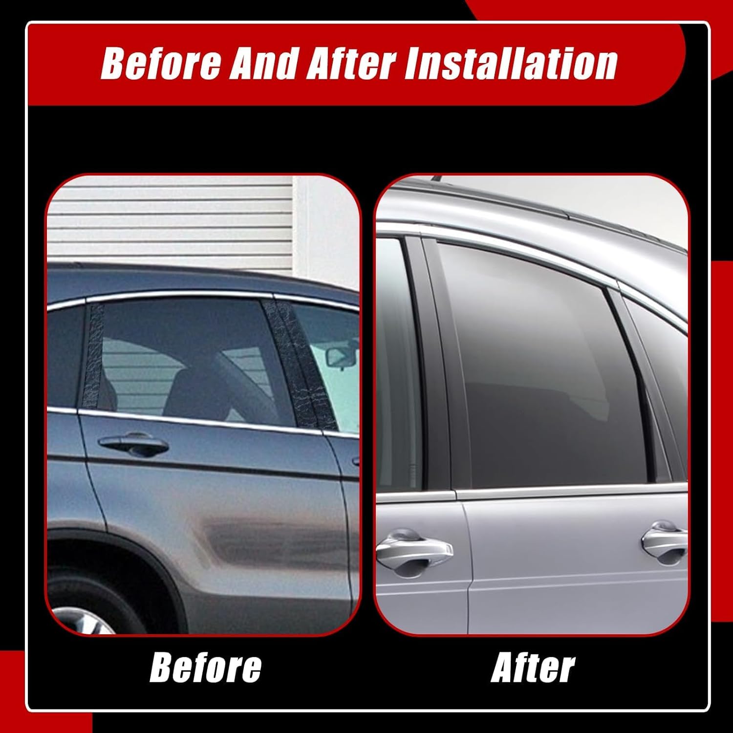 SecosAutoparts 6Pcs Exterior Window Pillar Posts Cover Trim Black, Compatible with Honda CRV 2007-2011, Door Side Window Pillar Molding