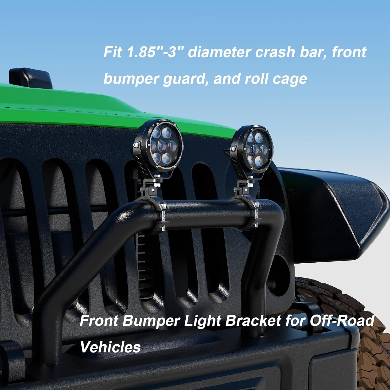 LOKTENWO 2PCS LED Light Bar & Fog Light Mounting Brackets, Aluminum Alloy Off-Road Light Mounts for 1.85"-3" Diameter Bull Bar, Front Bumper Guard and Roll Cage, Fits Jeep, Truck, SUV, UTV