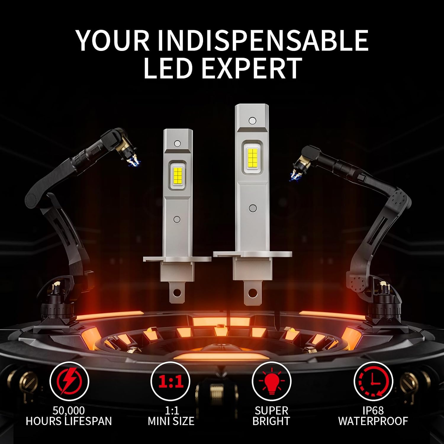 𝖧𝟣 Bulbs, 34000LM 1:1 Size, Backup Plug and Play 6500K Cool White, IP68 Waterproof, Pack of 2, Interior Off Road Lights