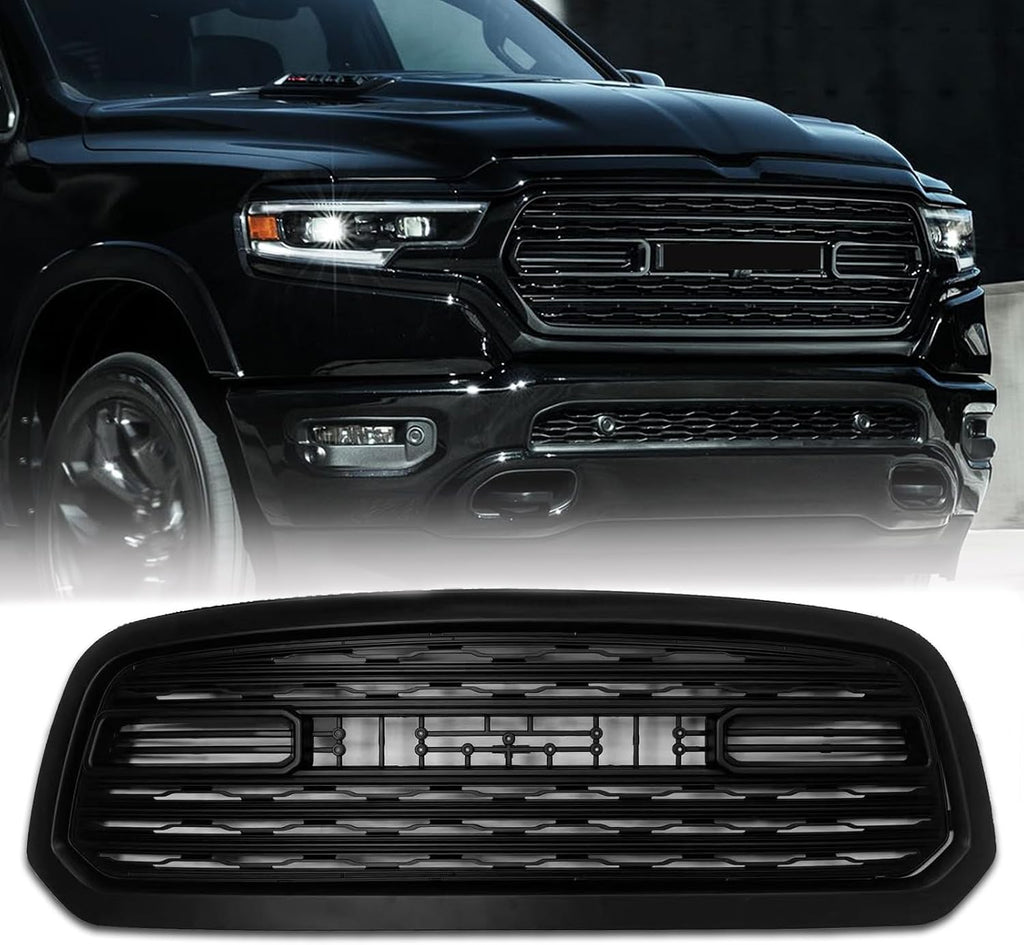 Front Bumper Grille Compatible with 2013 2014 2015 2016 2017 2018 Ram 1500 Grill, Replacement Aftermarket Grill with Letters Matte Black, Limited Style