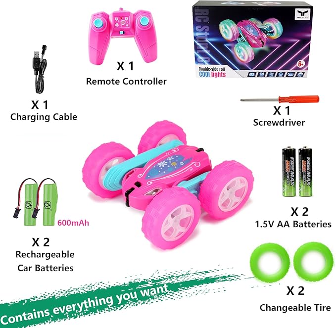 FREE TO FLY Remote Control Car for Girls : Pink RC Car Double Sided 360°Flip - Image 7