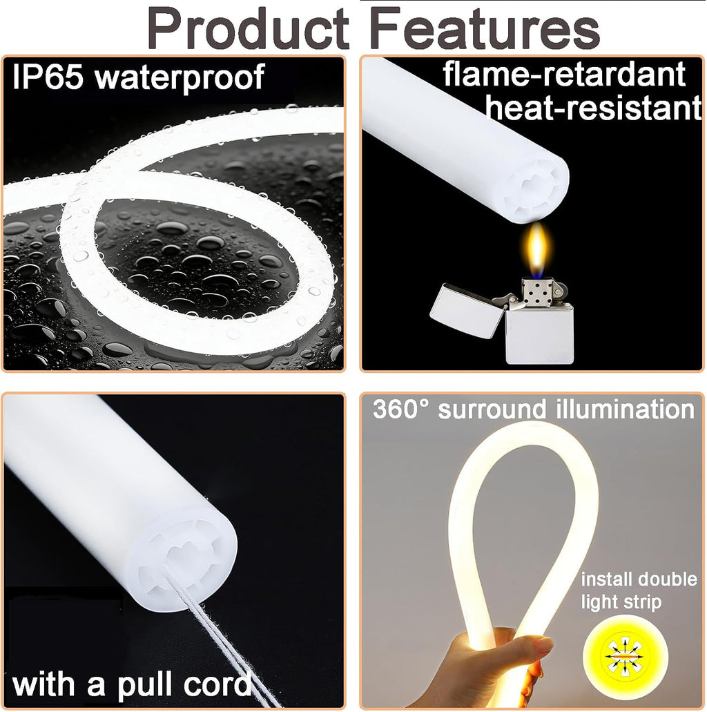 5M 360°Round LED Neon Tube, Silicone Diffuser Channel, Flexible Tube Tape Outdoor IP65 Waterproof Light Strip Cover, Tube Diameter 16mm, Suitable for 10mm LED Strip