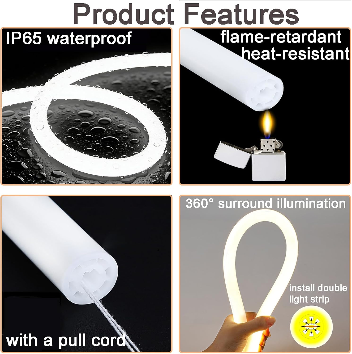 5M 360°Round LED Neon Tube, Silicone Diffuser Channel, Flexible Tube Tape Outdoor IP65 Waterproof Light Strip Cover, Tube Diameter 16mm, Suitable for 10mm LED Strip