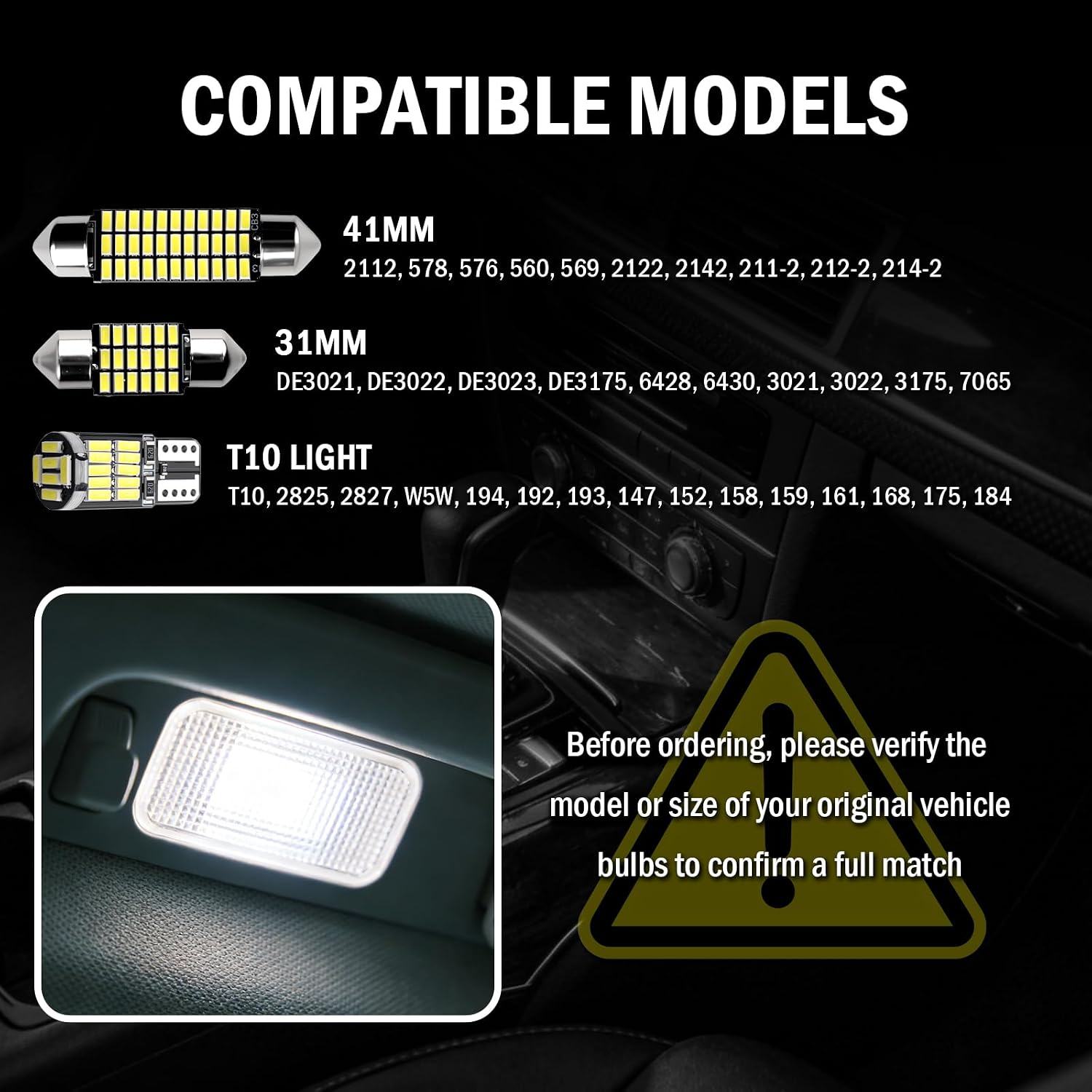 24PCS LED Interior Car Lights Kit,T10/31mm/41mm Car LED Lights Interior Replacement for Map Dome Door Trunk Light,Universal LEDs Light for Cars Interiors Fit for Most Cars/SUVs