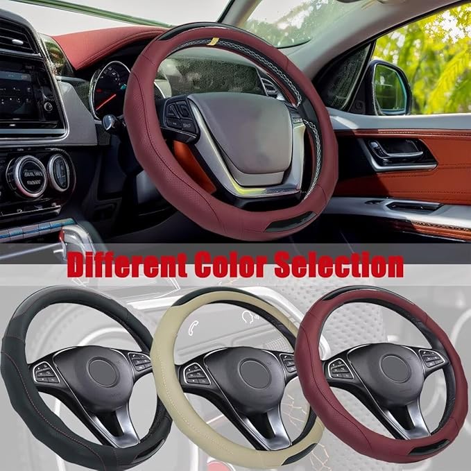 Car Steering Wheel Cover with Cup Coasters, Universal 15 inch Leather Carbon - Image 4