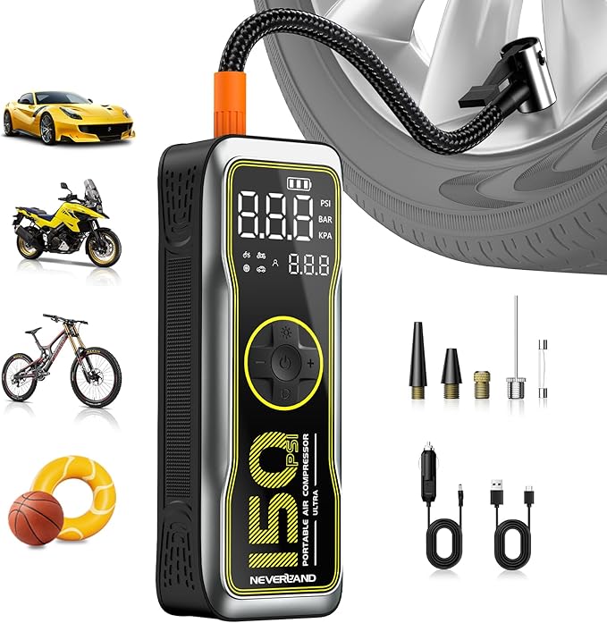 NEVERLAND Tire Inflator Portable Air Compressor - 16000mAh 150PSI Air Pump by Professionalcoversellers