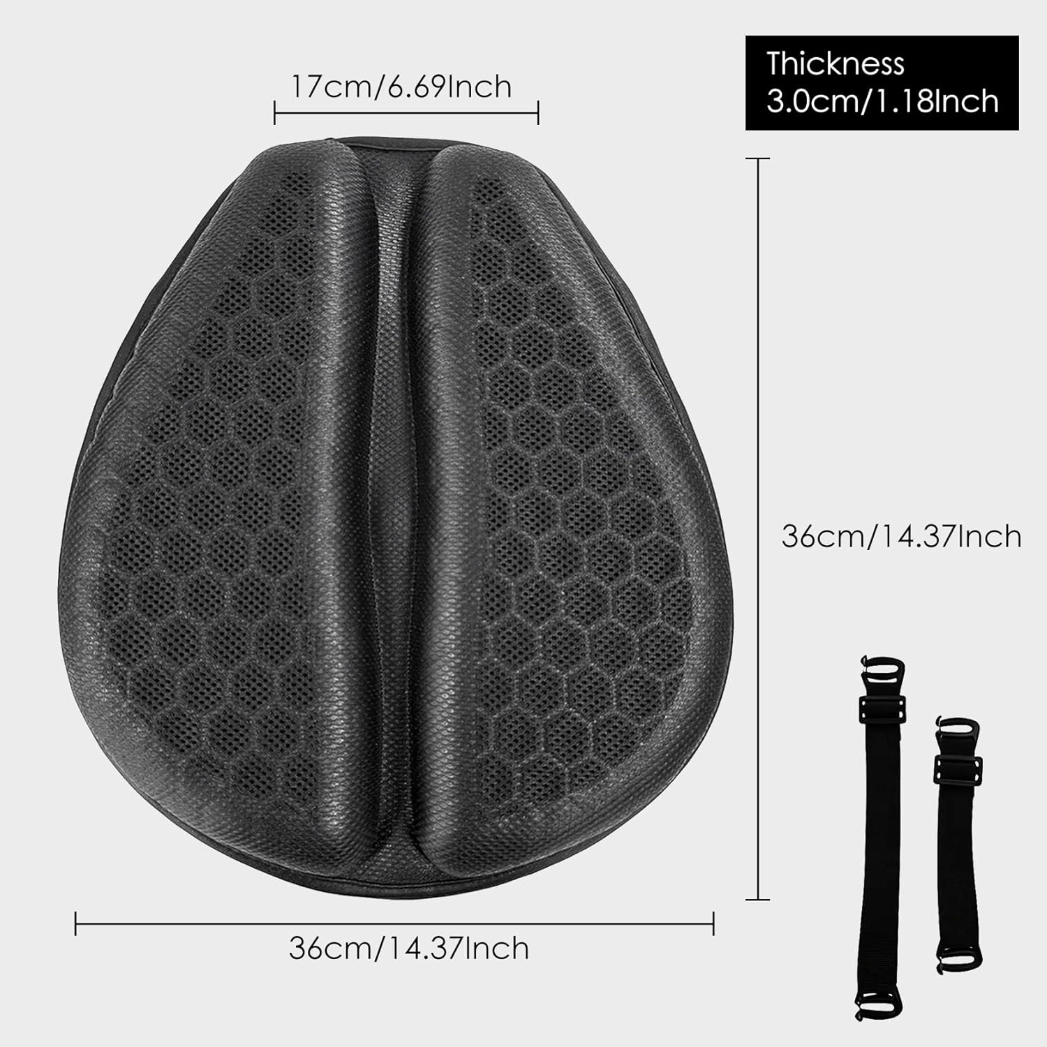 Motorcycle Gel Seat Cushion - Foldable Soft Pressure Relief Pad with Petal Ergonomic Design & 3D Honeycomb Breathable Structure, Cool & Comfortable for Long Rides (Black)