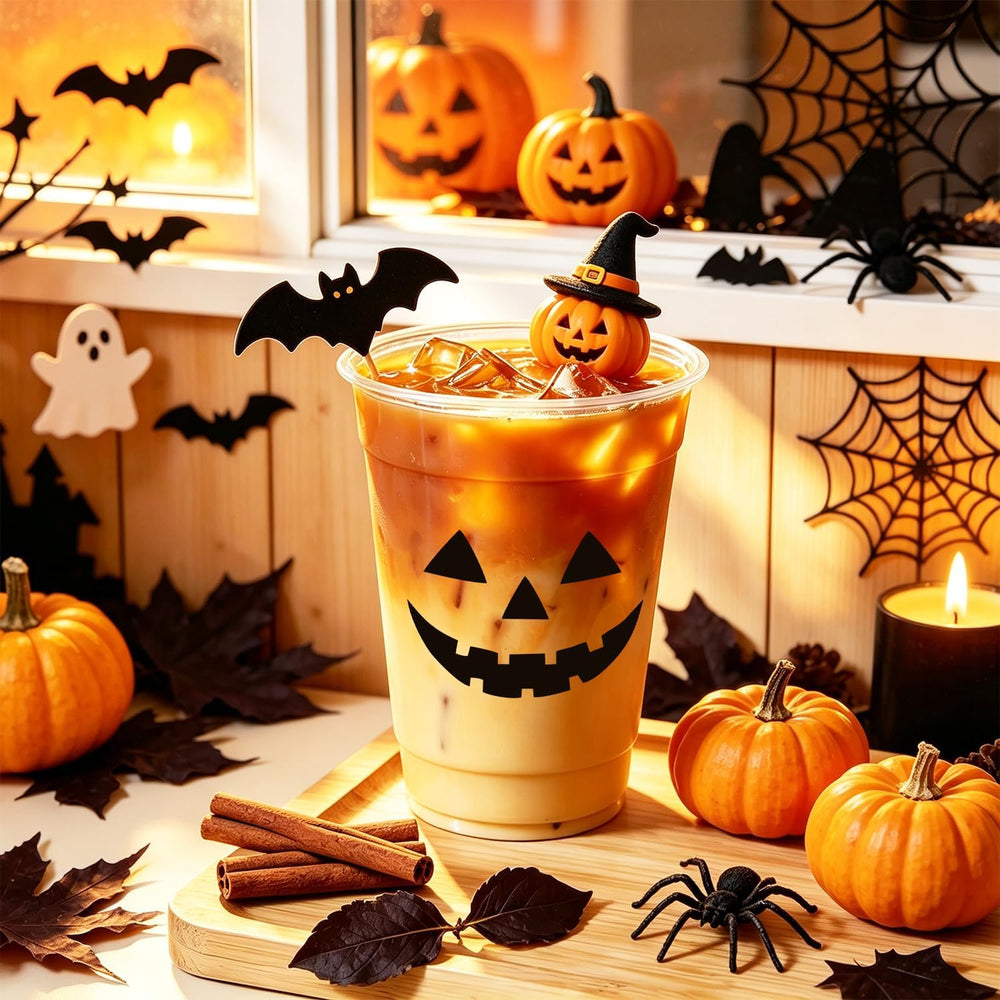 100pcs 12oz Halloween Disposable Plastic Party Cups with Lids & Straws Bulk