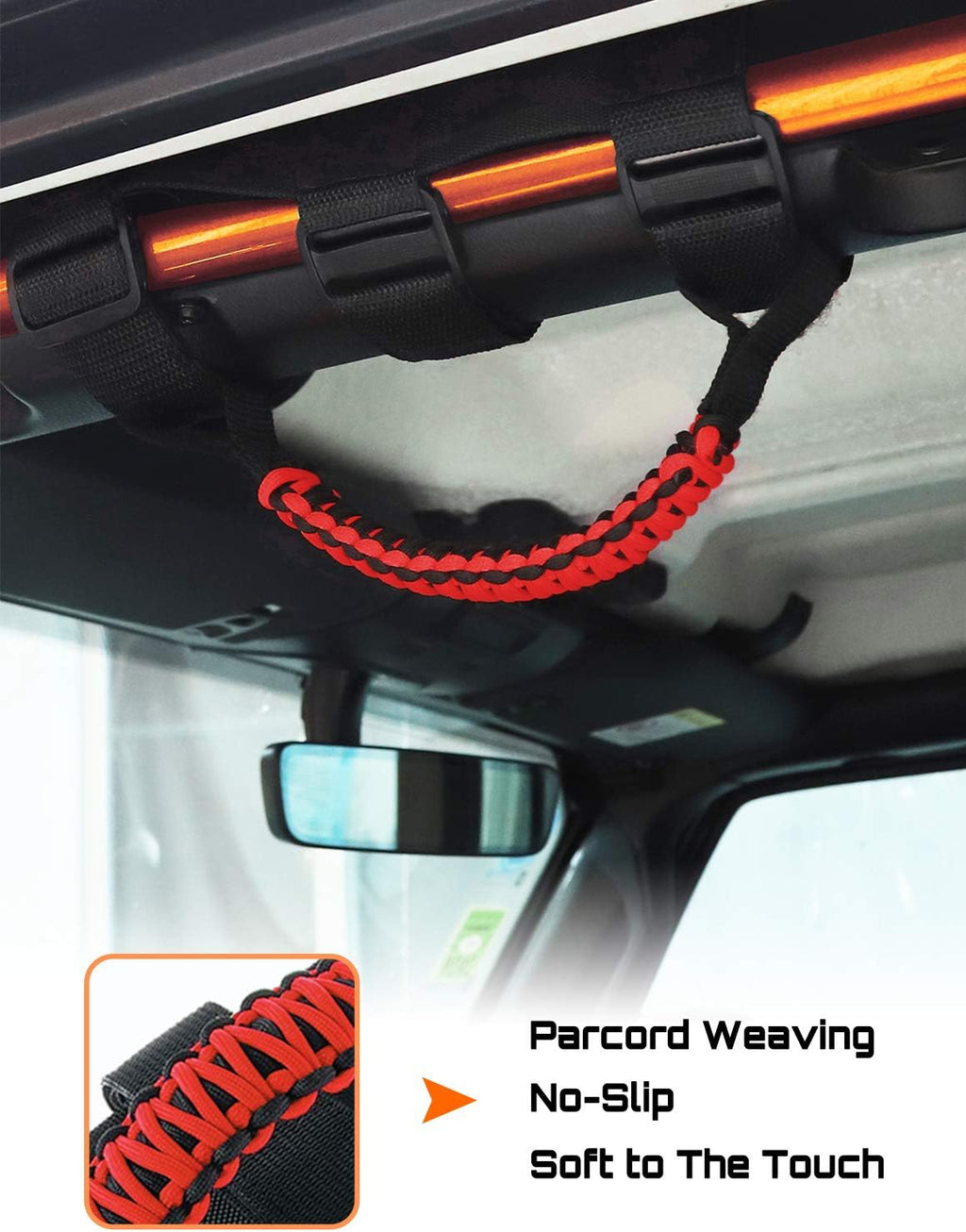 Savadicar 4 x Roll Bar Grab Handles Grip Handle for Jeep Wrangler CJ YJ TJ JK JKU JL JLU & Gladiator JT 1955-2025 2026+, Interior Accessories, Black & Red