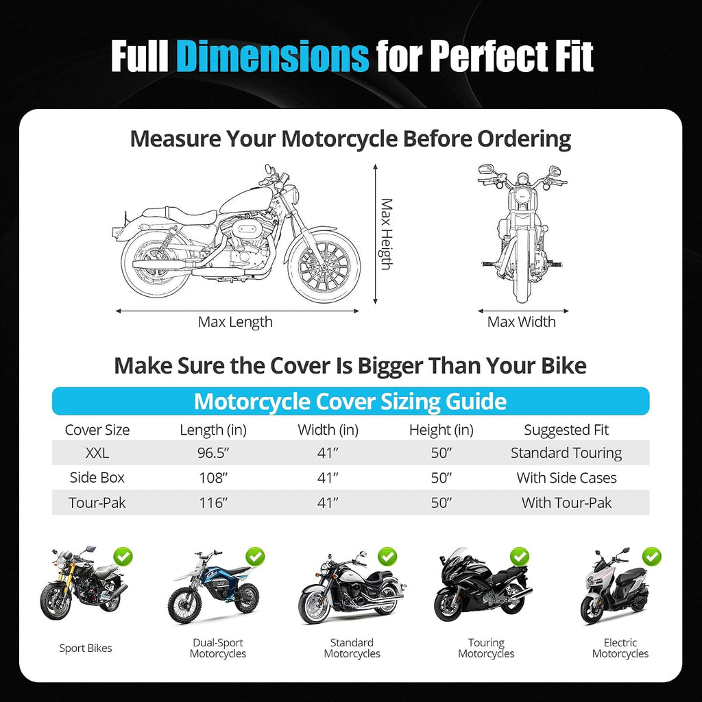 300D Motorcycle Cover Waterproof Outdoor, 96.5 inch Fits for Harley Davidson Sportster Iron 883/1200, Forty-Eight, Nightster, Nightster Special, Street 500/750, Black Silver