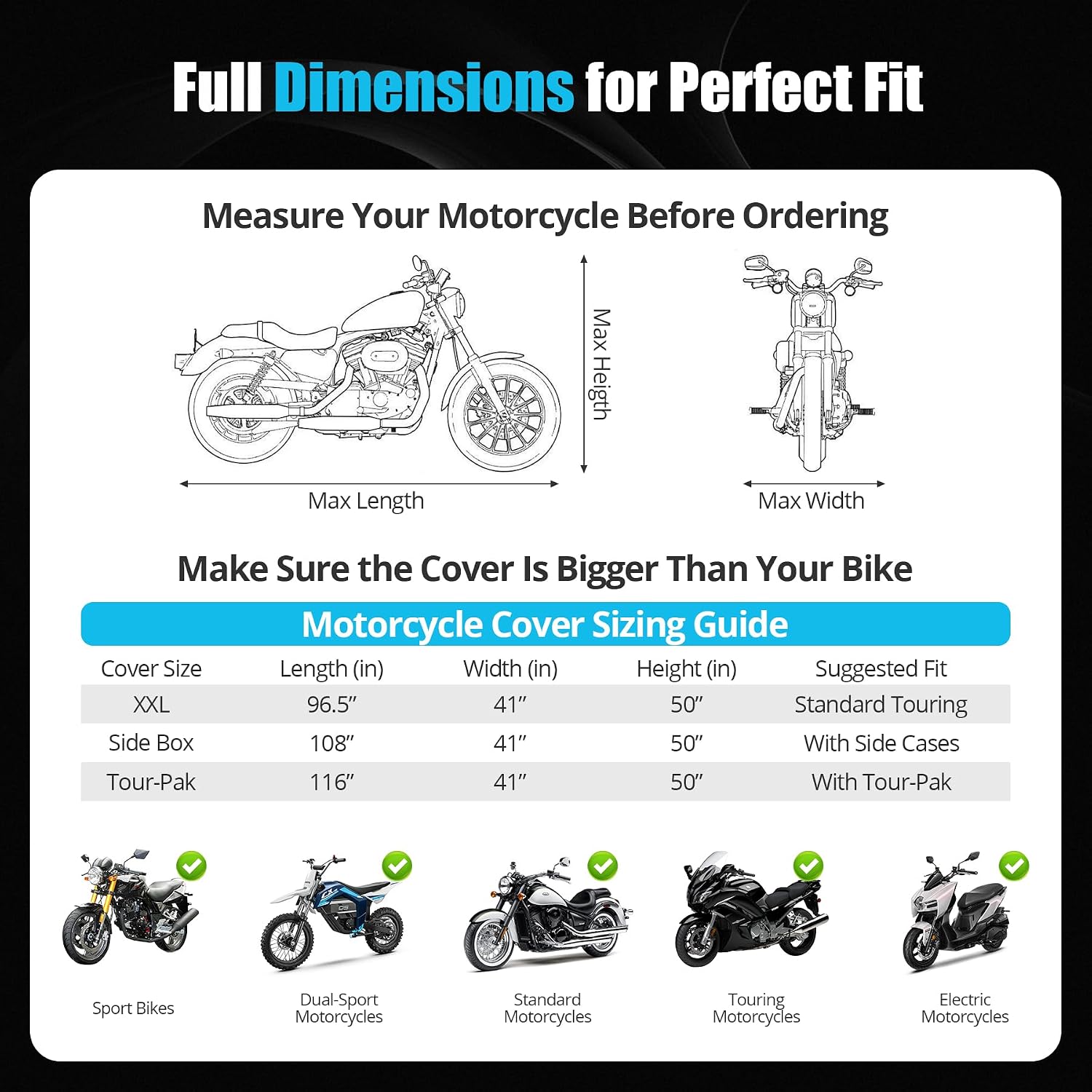 300D Motorcycle Cover Waterproof Outdoor, 96.5 inch Fits for Harley Davidson Sportster Iron 883/1200, Forty-Eight, Nightster, Nightster Special, Street 500/750, Black Silver
