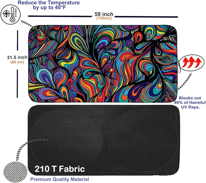 Gven Car Windshield Sun Shade, Artistic Design Car Shade Foldable Windshield - Image 2