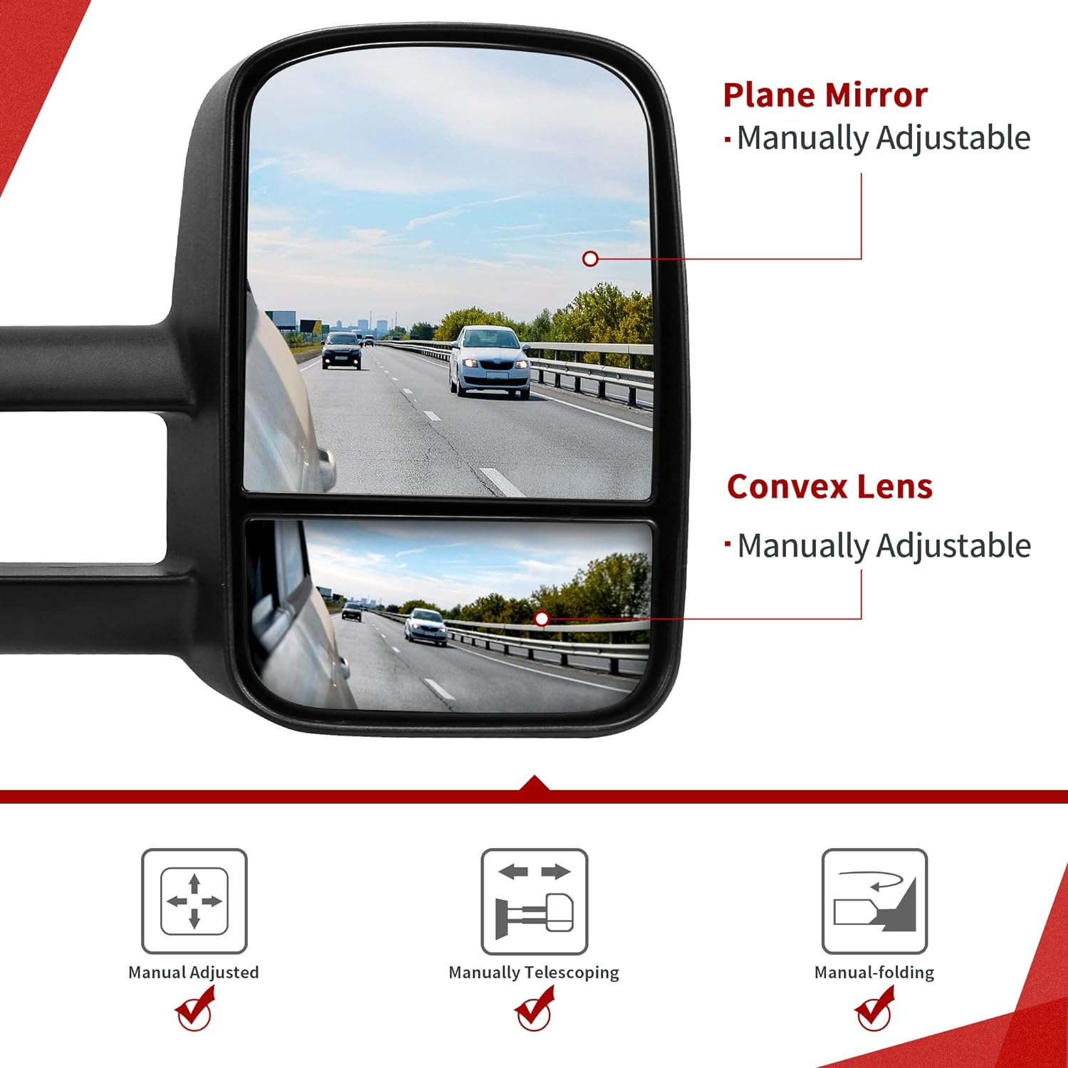Towing Mirrors for 88-98 Chevy GMC C/K 1500 2500 3500 Pickup Pair Set Manual Extendable Side Mirrors
