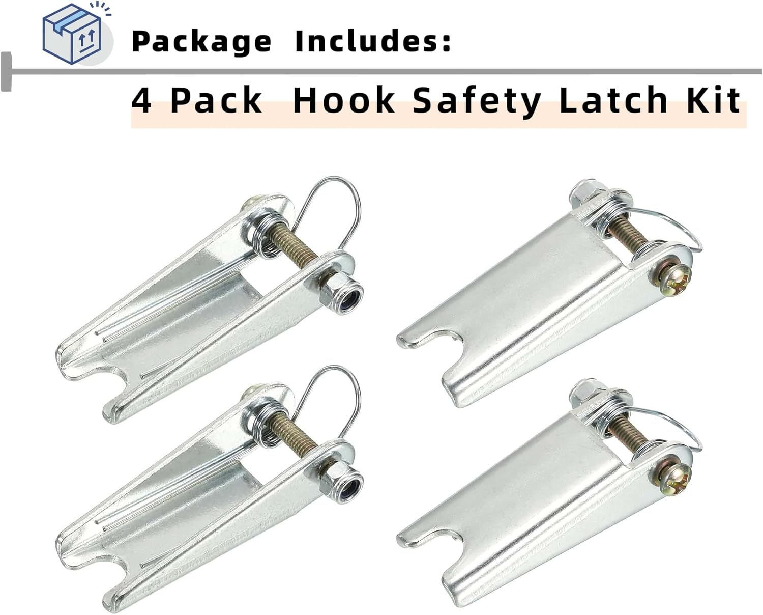 4 Pack 2 Inch Steel Safety Hooks Latch Replacement Kit for Clevis Slip Hook Truck Trailer Towing Receiver Hitch, 2T