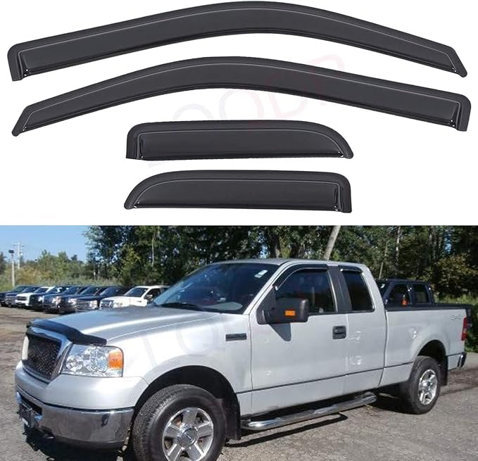 Set of 4 Front+Rear Smoke Sun Rain Guard Outside Mount Tape-On Acrylic Window by LQQDP