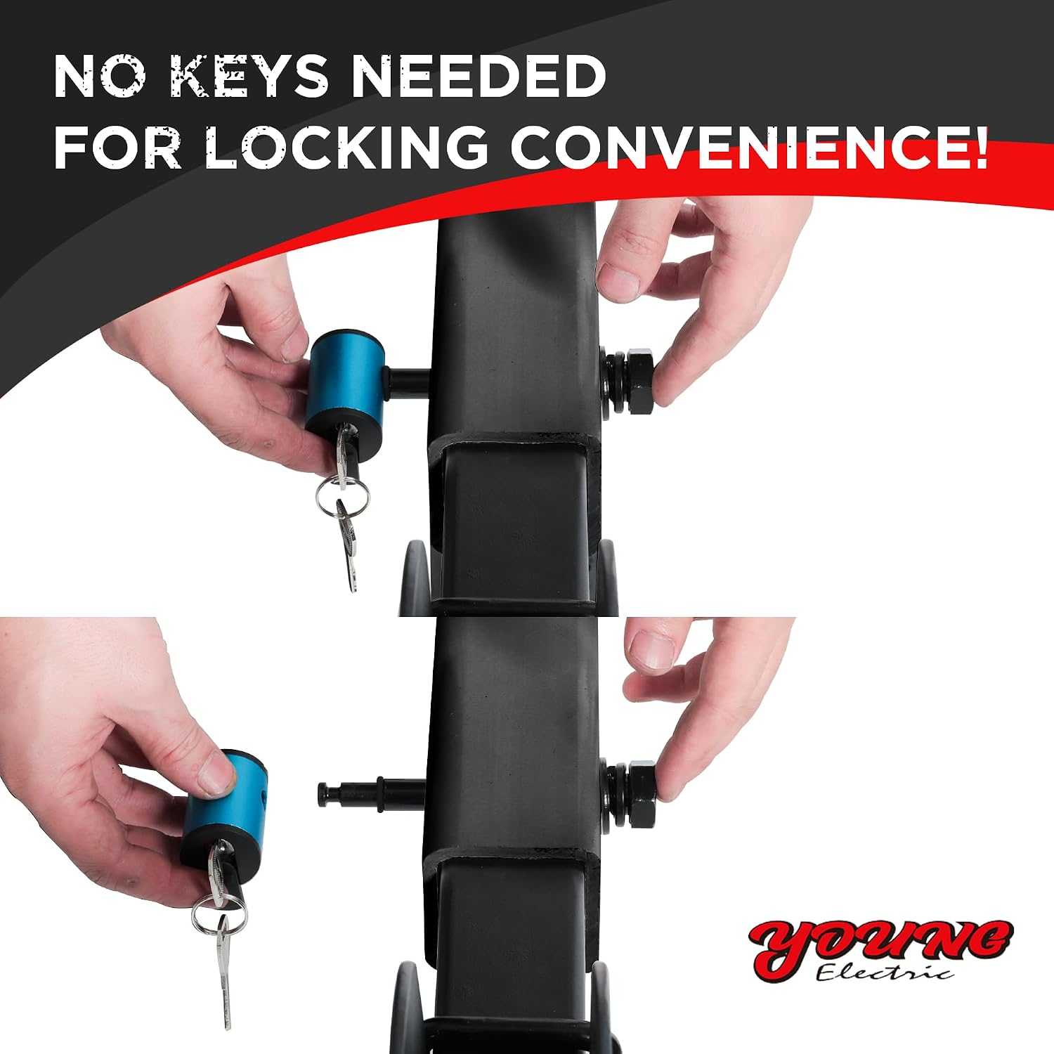 Young Electric M16 Anti-Rattle Lock Hitch Pin for Hitch, Blue, Compatible with Young OutfitR Bike Racks 200LBS Capacity Models.