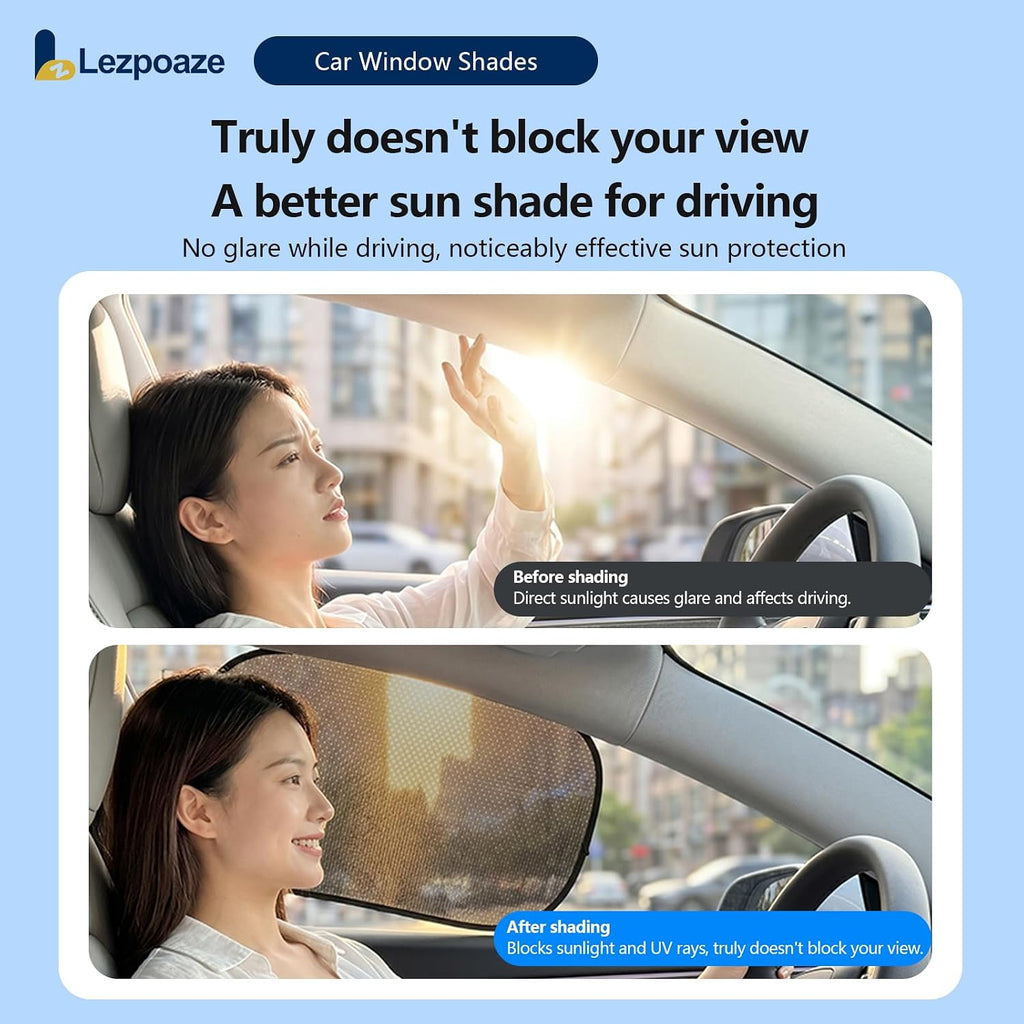 Car Window Shades (2 Pack) - Upgraded Mesh Sun Shade, Strong Static Cling - Heat Blocking, Anti-Glare & UV Protection - Foldable Memory Frame, Won't Block View - Universal Fit 99% Cars
