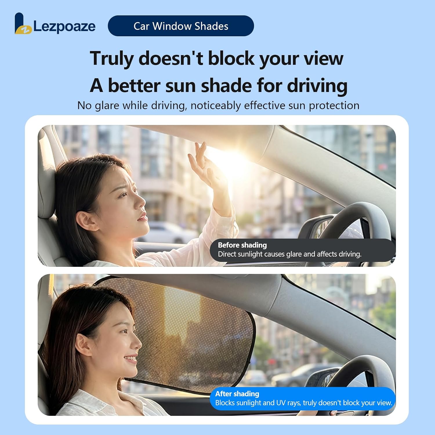 Car Window Shades (2 Pack) - Upgraded Mesh Sun Shade, Strong Static Cling - Heat Blocking, Anti-Glare & UV Protection - Foldable Memory Frame, Won't Block View - Universal Fit 99% Cars