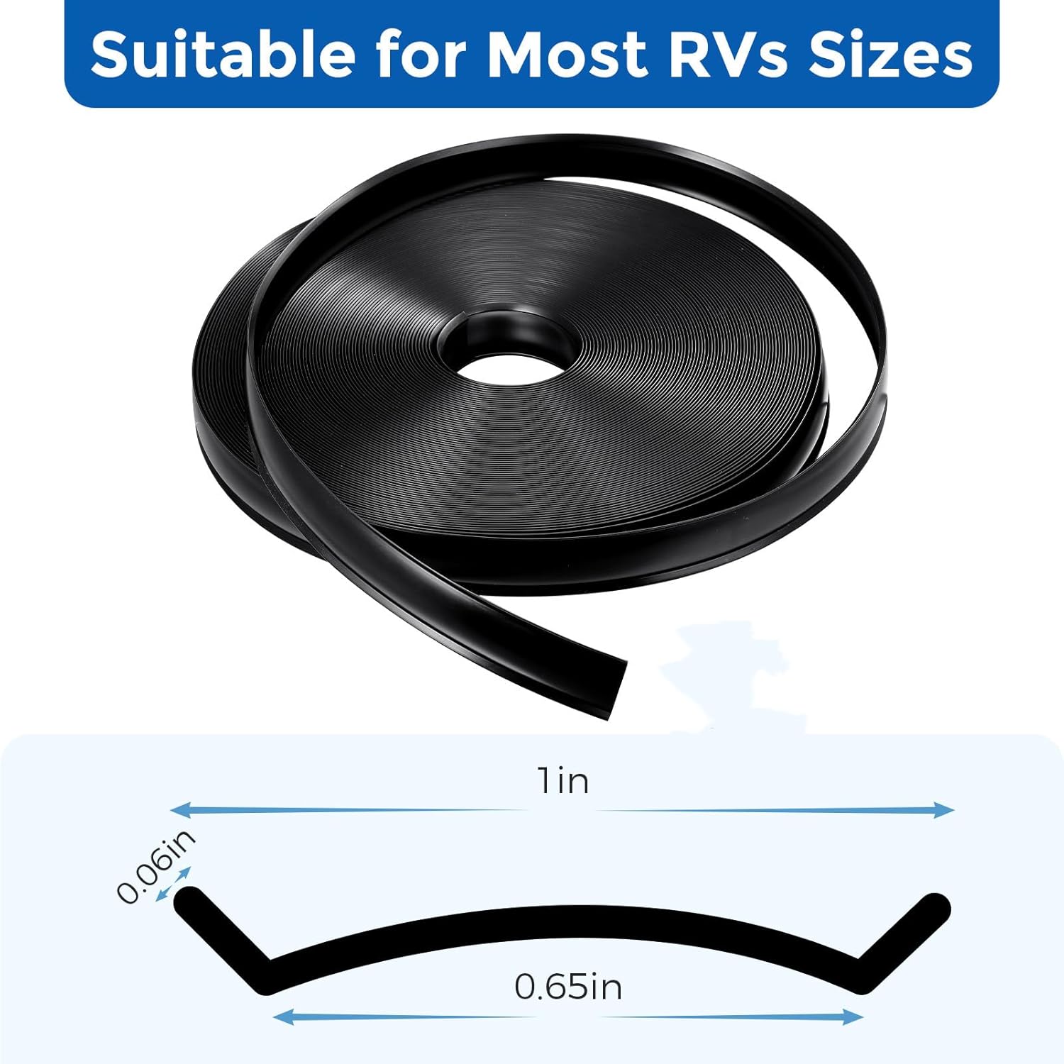1" RV Vinyl Trim Molding Insert Black,for RV Camper Travel Trailer Screw Cover Gutter Corner Channel Outside Seam roof Edge Track Heavy Duty Trim (50 ft)