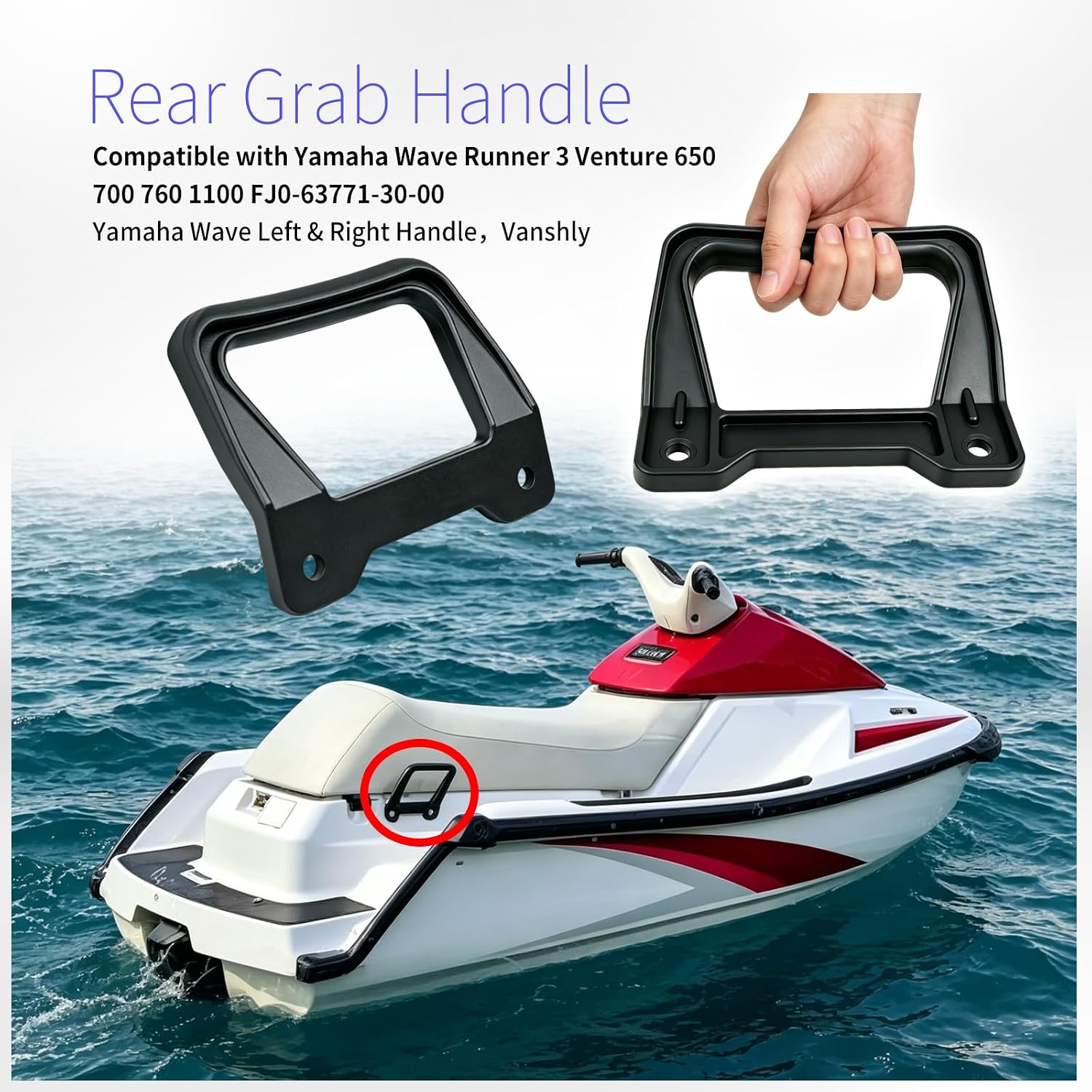 Rear Grab Handle Compatible with Yamaha Wave Runner 3 Venture 650 700 760 1100 FJ0-63771-30-00，Yamaha Wave Left & Right Handle，Vanshly