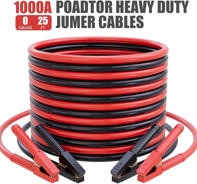 0 Gauge 25 Feet Jumper Cables for Car Battery, Heavy Duty Automotive Booster
