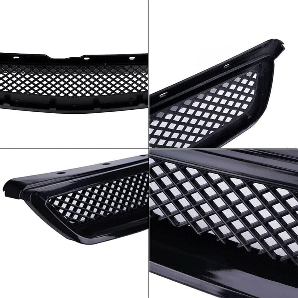 Front Bumper Grille Fit 1999-2000 for Civic Coupe/Sedan JDM Type R ABS Black Mesh Front Upper Grill Guard Replacement Part