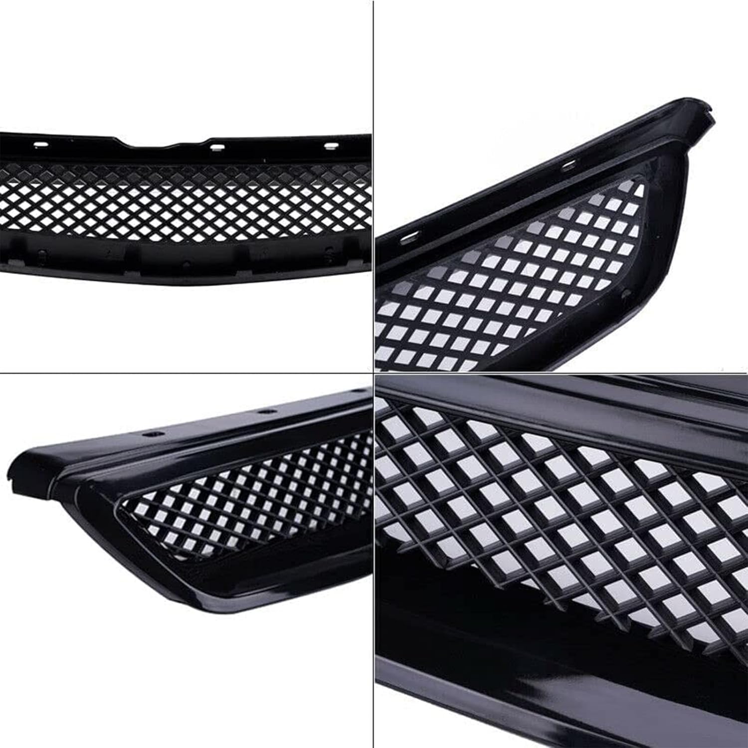 Front Bumper Grille Fit 1999-2000 for Civic Coupe/Sedan JDM Type R ABS Black Mesh Front Upper Grill Guard Replacement Part