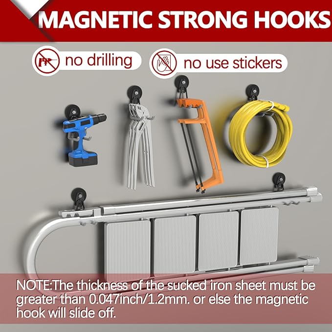 3-H Heavy Duty Magnet Garage Hooks 4 Pack, Extra Large Strong Magnetic Hooks - Image 6