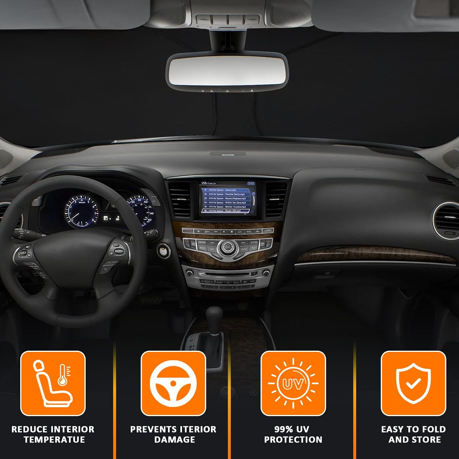 D-Lumina Winshield Sun Shade for Infiniti QX60 2014 2015 2016 2017 2018 2019 2020 2021, Foldable Front Sun Shield Protector Blocks UV Rays, Window Sunshade Sun Visor Interior Accessory