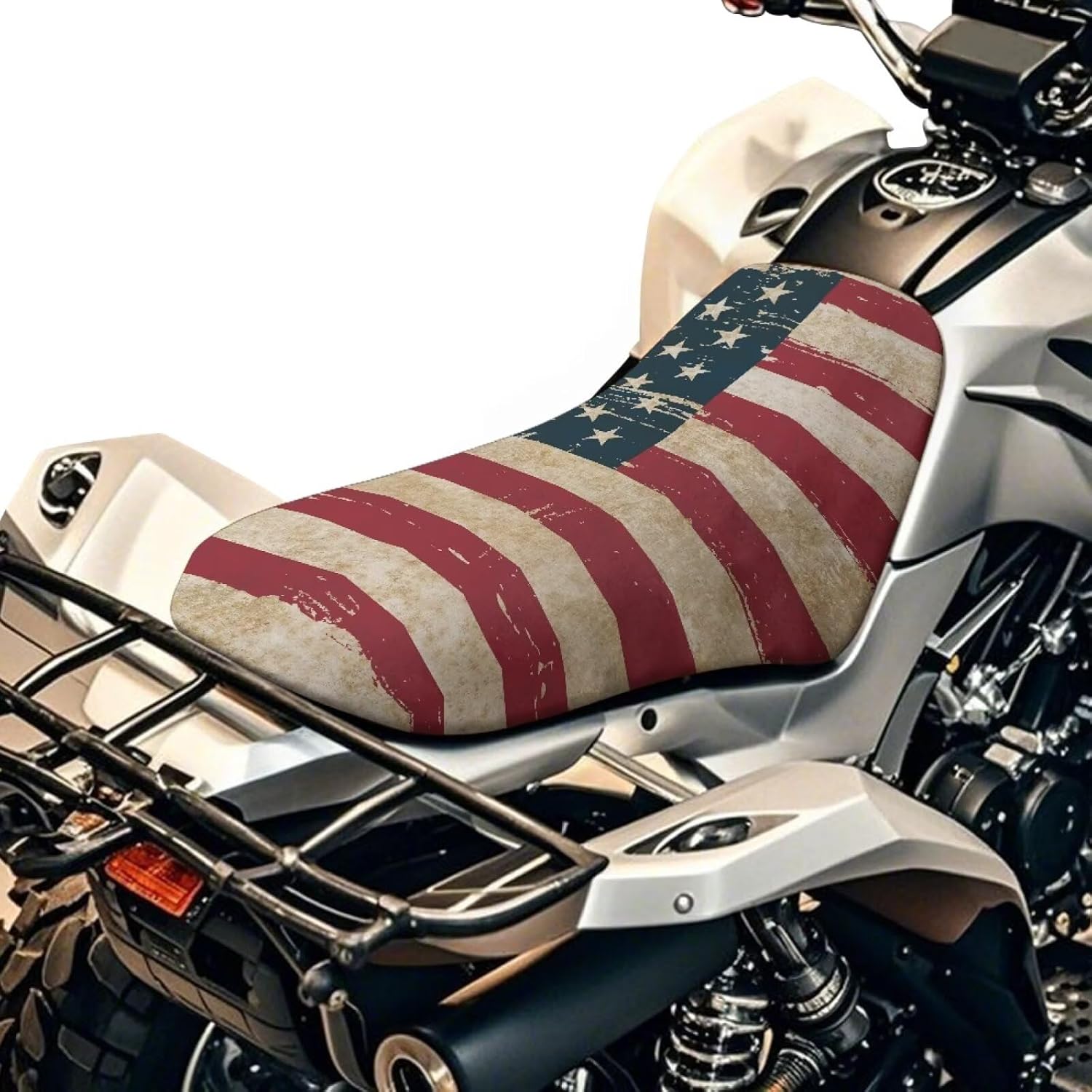 Howilath 4th of July ATV Seat Cover Water-Resistant Non-Slip Motorcycle Seat Cover Four Wheeler Accessories Compatible with Polaris Scrambler 400 500 850 1000 & Honda Rancher 420