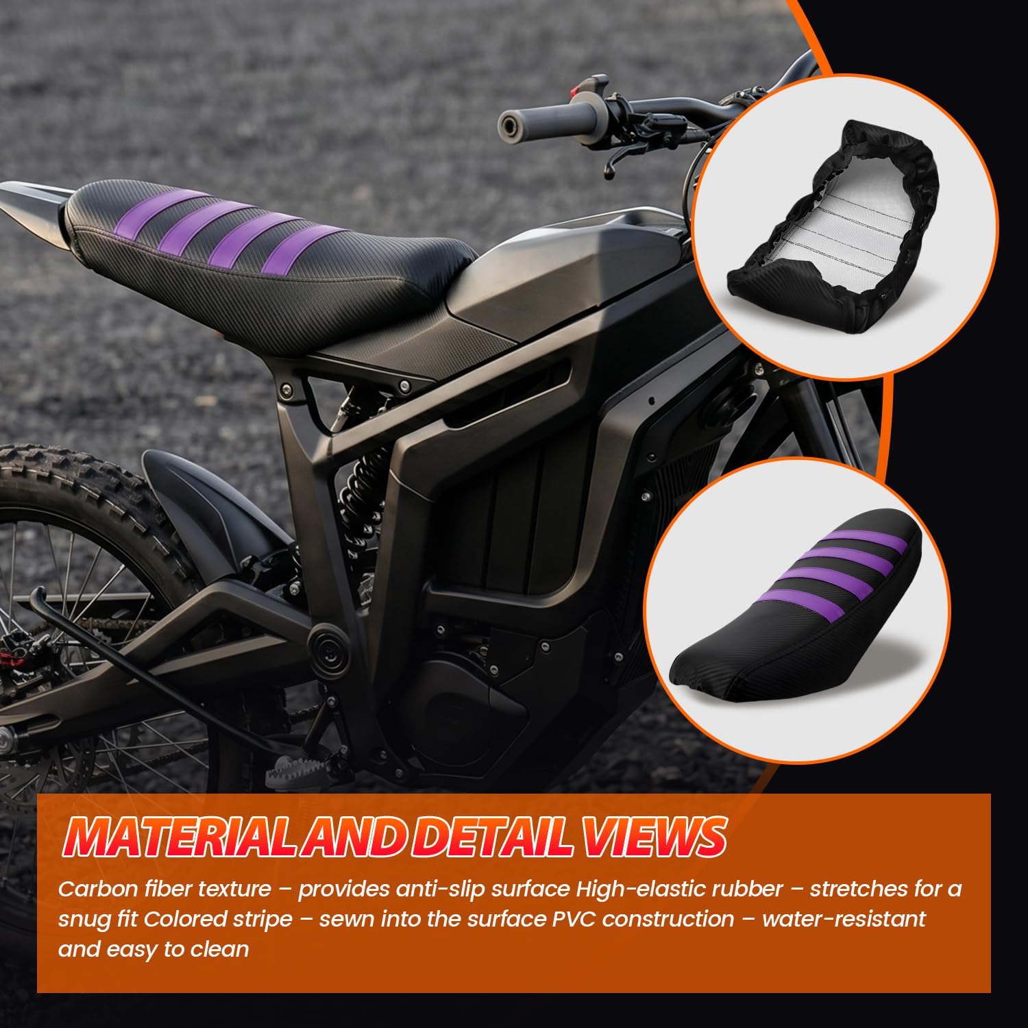 Electric Dirt Bike Seat Cover Stylish Striped Soft for Talaria Sting MX3 MX4 MX5 taparia Motorcycle Off Road Motocross Enduro (Purple)