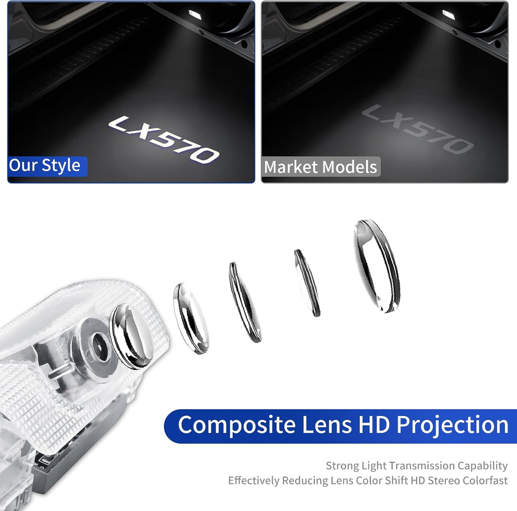 Door Sill Light for 2008-2022 Lexus LX570 Lx450d HD Logo Projection Lamp Smart Induction Door Light Wireless Plug-and-Play Interior Modification Accessories (4 Pieces)