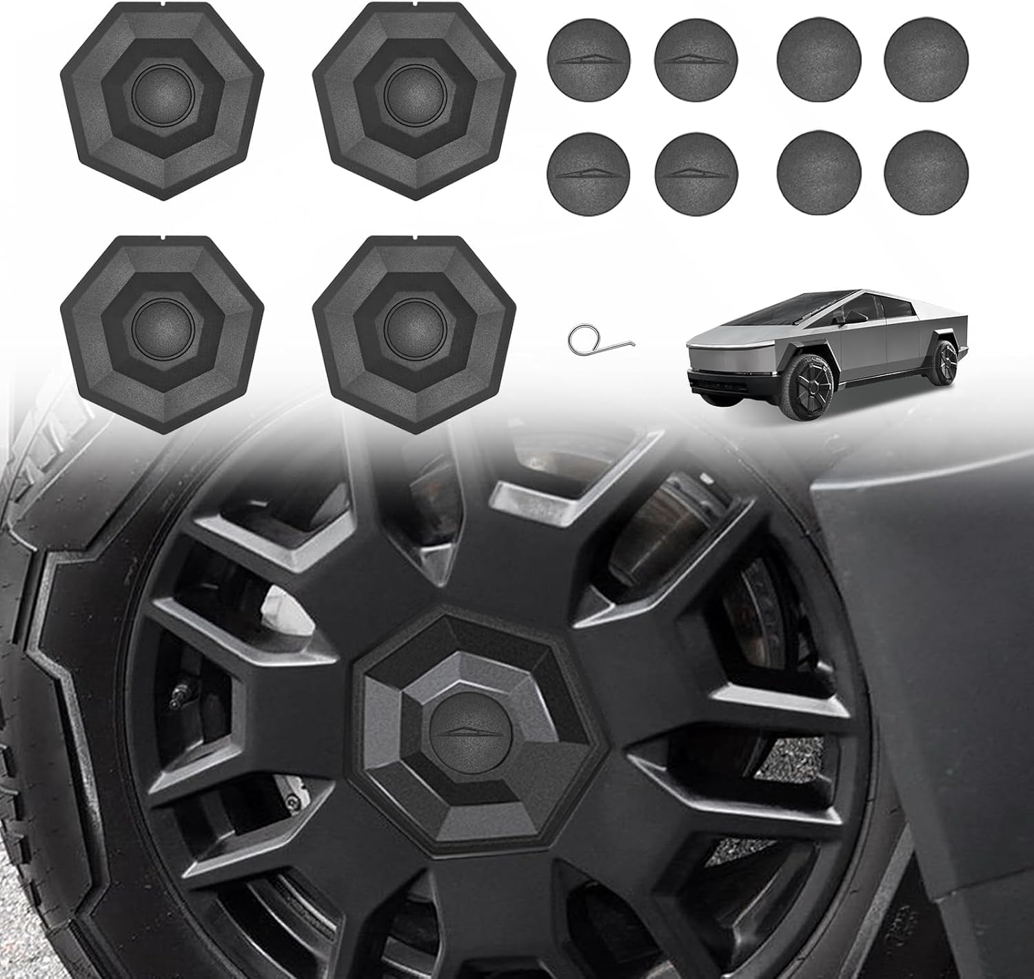 BestEvMod Upgrade 4PCS Full Coverage Wheel Center Hub Caps Cover Compatible with Tesla Cybertruck 2026 2025 2024 Accessories Removable Hub Center Fit All Terrain Tires ONLY NOT Fit Core Wheels (V2)