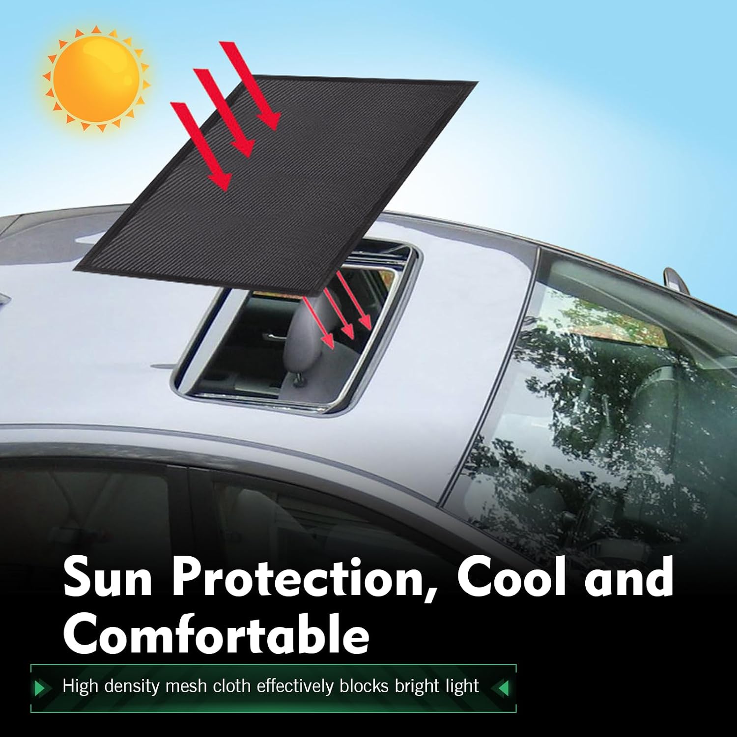 Car Sunroof Cover, Breathable Mesh Car Sunroof Sun Shade, 39.4In x 25.6In Roof Sunshade Cover, Universal Automotive Sun Protection Accessories (Black)