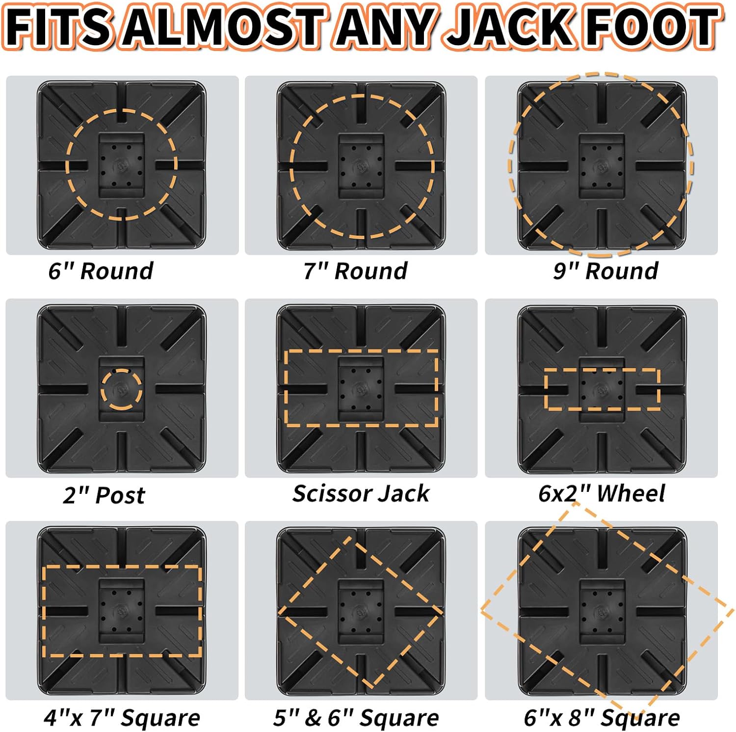 OULEME Trailer Jack Block, 15,000 lbs Leveling Block for RV Camper Travel Trailer 5th Wheel, Fits 8.5” Pad, Tongue Stand/Round Square Scissor Stabilizer Jack and Wheels, 1 Pack