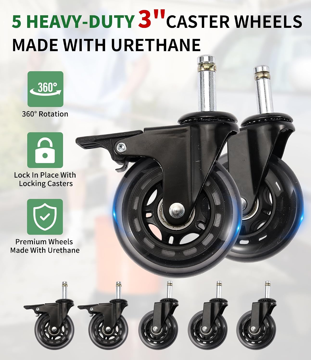 Bucket Dolly with Wheels,Heavy-Duty 360°Rolling Car Wash Bucket Dolly with 5 Wheels and 2 Locking Casters Compatible with 4, 5 and 6 Gallon Buckets (Black, 3''Casters Roller Wheels)