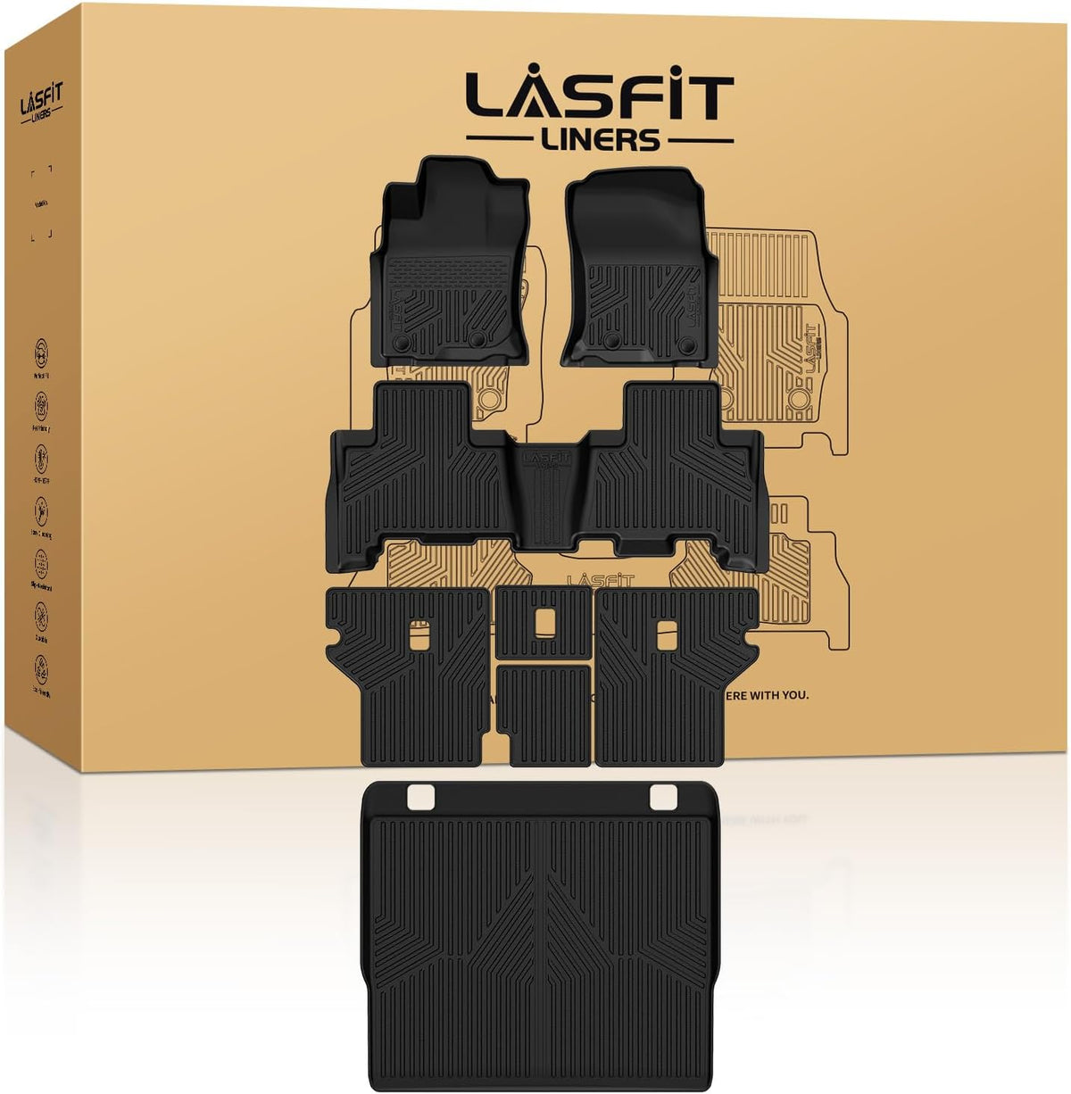 LASFIT Floor Mats&Trunk Mat for Toyota 4Runner 2013-2024 All Weather TPE Mats