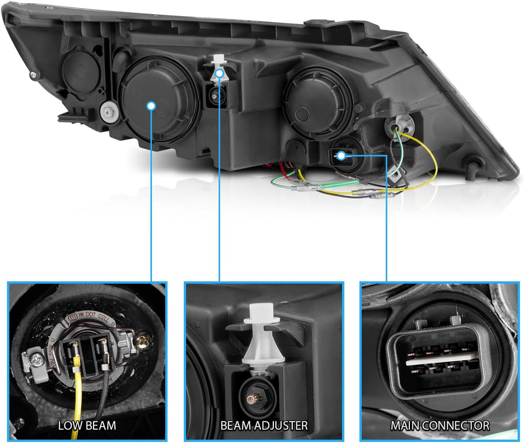AmeriLite for 2011-2013 Kia Sorento Xtreme LED Halo Rings Gun-Metal Projector Headlights Set - Passenger and Driver Side