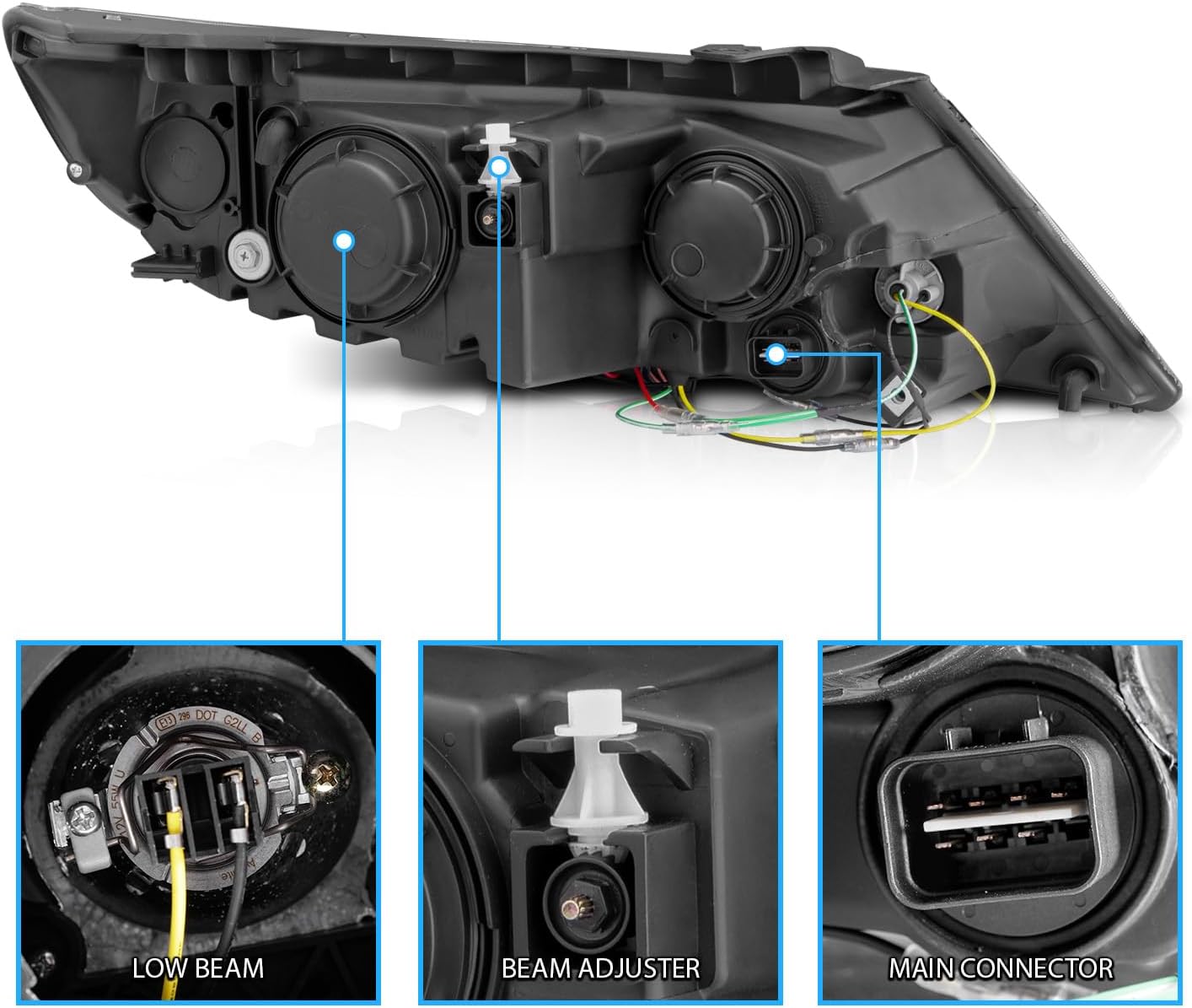 AmeriLite for 2011-2013 Kia Sorento Xtreme LED Halo Rings Gun-Metal Projector Headlights Set - Passenger and Driver Side