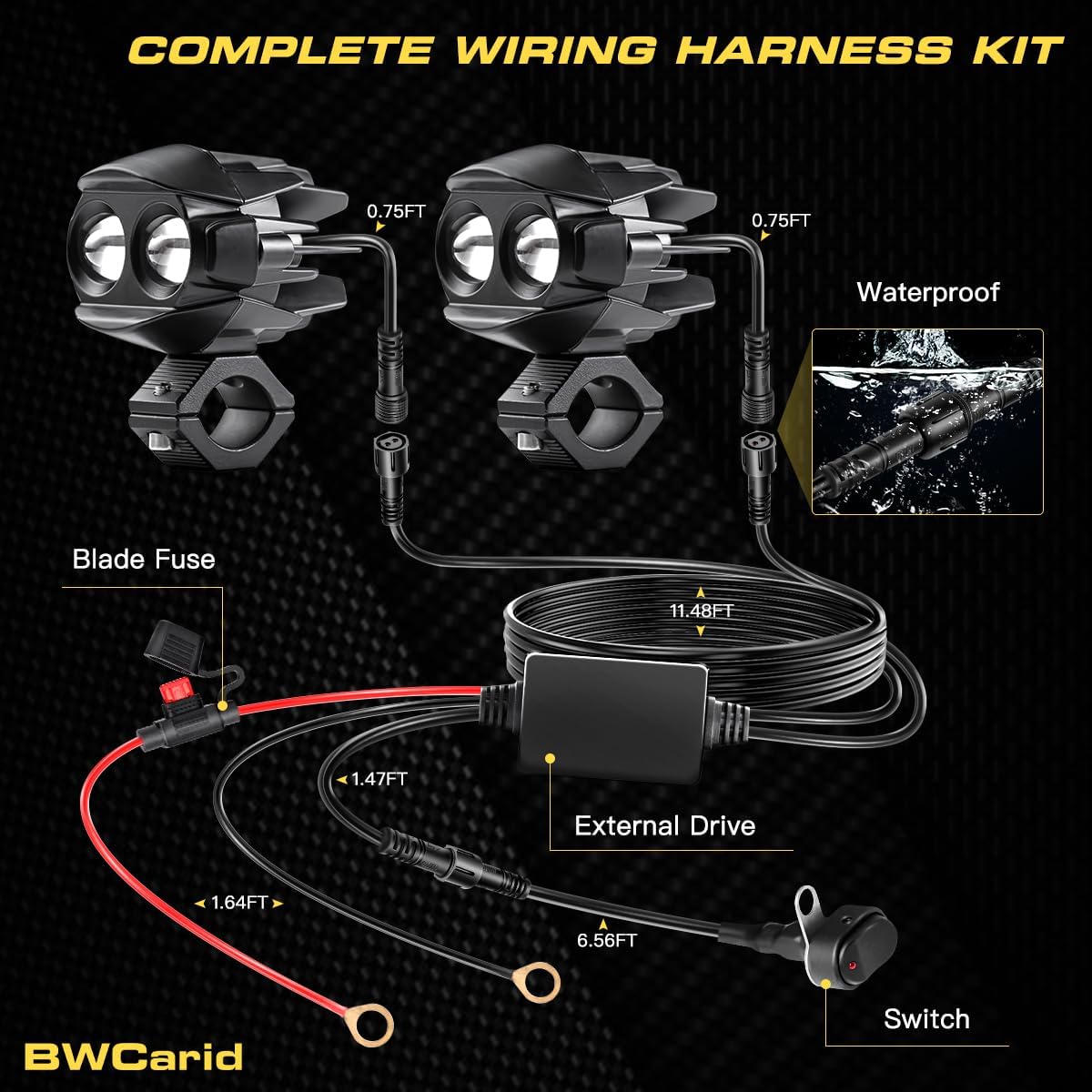 D7 Motorcycle Driving Fog Lights LED Kit Amber White 6 Modes Strobe | Auxiliary Light Pods 50W 5000lm with Clamp Brackets Wiring Harness for R1200GS R850GS ADV Adventure Touring Sport ATV UTV
