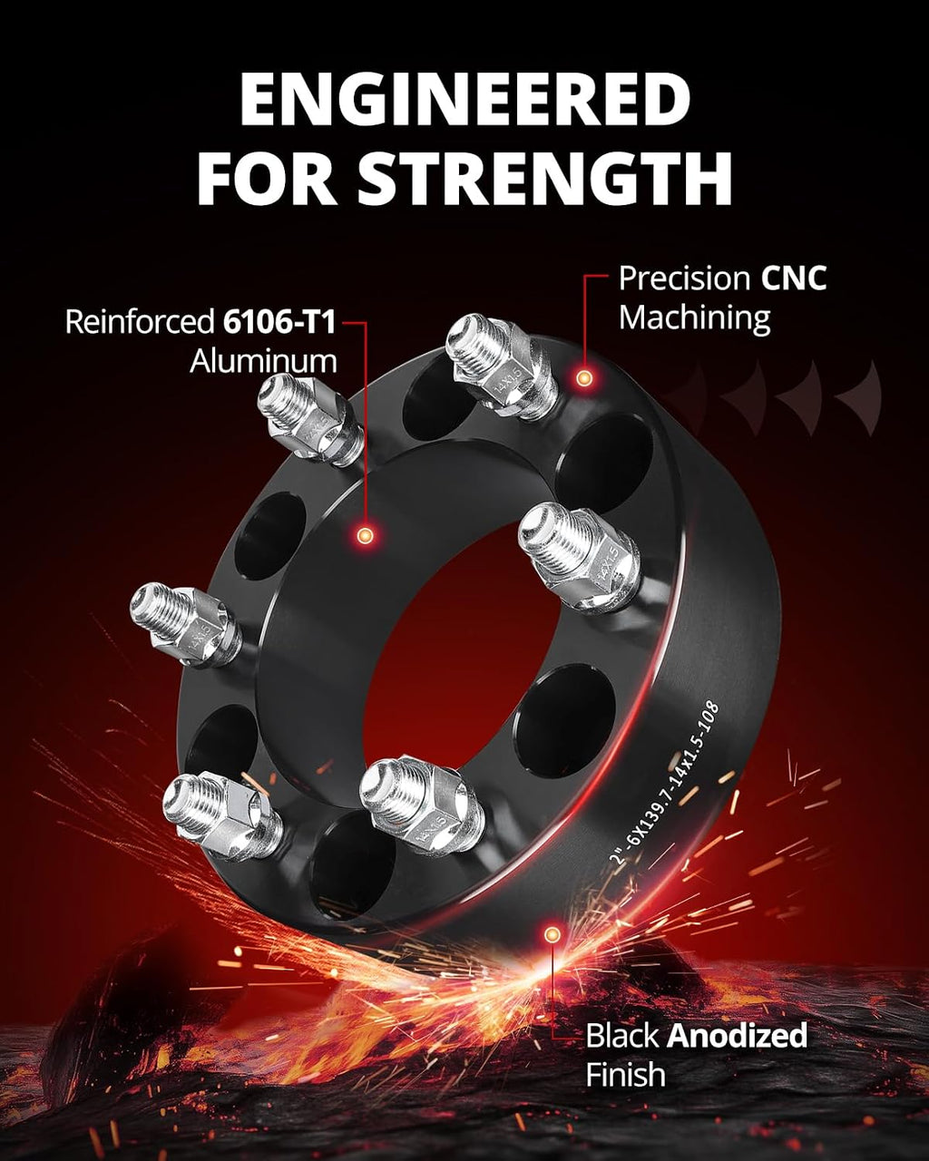 EVIL ENERGY 6x5.5 Wheel Spacers 2 inch Compatible with Chevy 1999-2022 Silverado 1500, 6x139.7 mm 6 Lugs 108 mm Hub Bore M14x1.5 Studs Black, Not Hubcentric