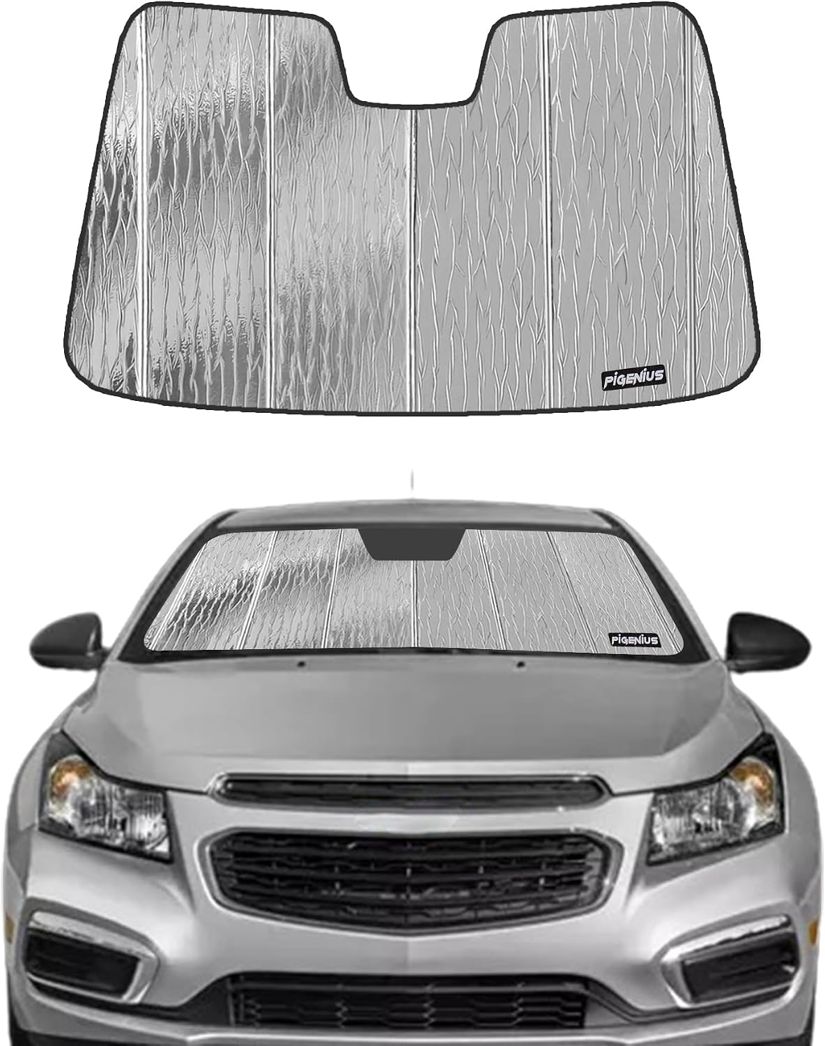 Pigenius Windshield Sunshade for Chevy Cruze 2011-2015/2016 Limited (Gen 1 Only), Reversible Silver/Black