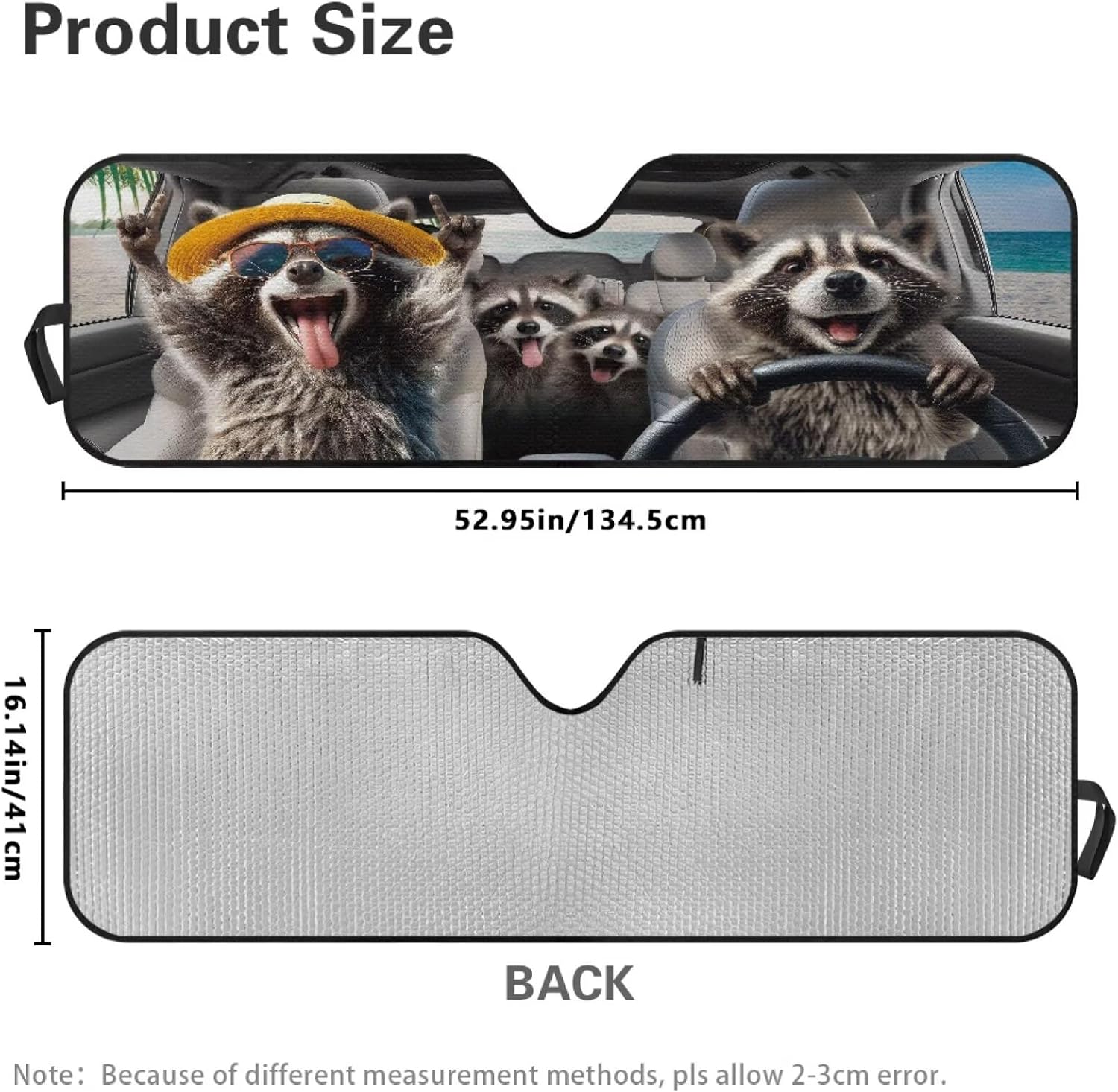 Raccoon Windshield Sun Shade for Jeep Wrangler JL JLU & Jeep Gladiator, Funny Driving Front Window Sun Visor Blocks UV Rays Sunshade