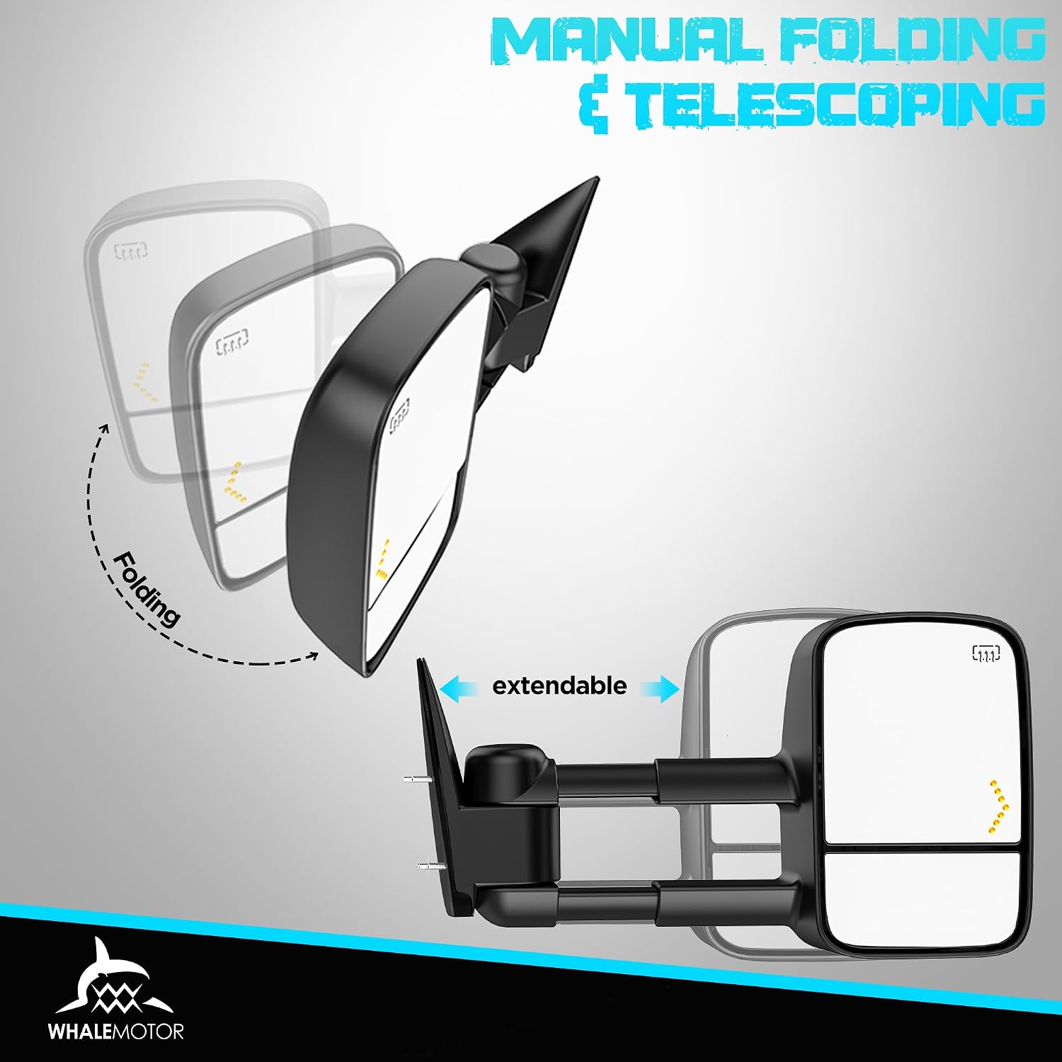 Heated Tow Mirrors Compatible with 2003-2007 Chevy Silverado GMC Sierra(2007 Classic) 1500 2500 3500, Tahoe Suburban Avalanche Yukon Escalade, Extended Trailer Towing Side Mirrors LED Turn Light